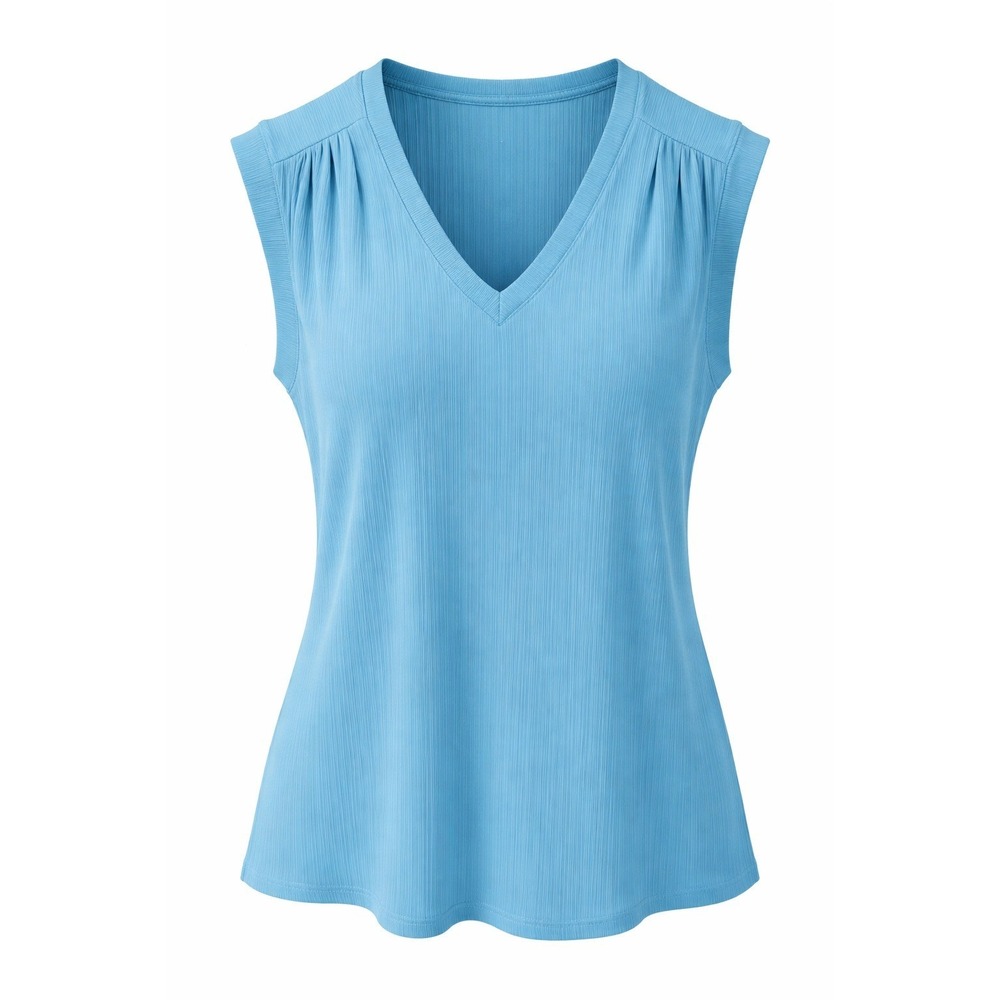 Rachel Rachel Roy Womens Blue V-Neck Pleated Rib Sleeveless Top XL 2K207031RR